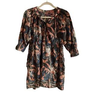 Rapsodia Rhapsody Floral Multicolor 3/4 Sleeve Mini Tunic Dress Indie Boho M